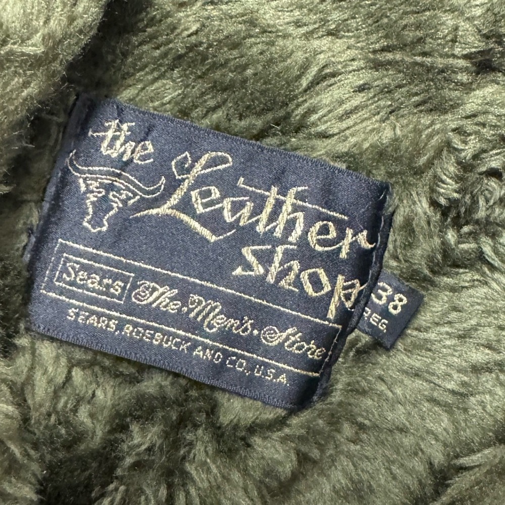 Sears The Leather Shop Jacket Mens 38 Tan Green Good Suede Corduroy Faux Fur - Picture 3 of 10